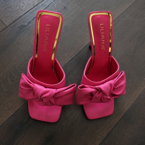 Liliana Hot Pink Knotted Stiletto Mules - Picture 3 of 8